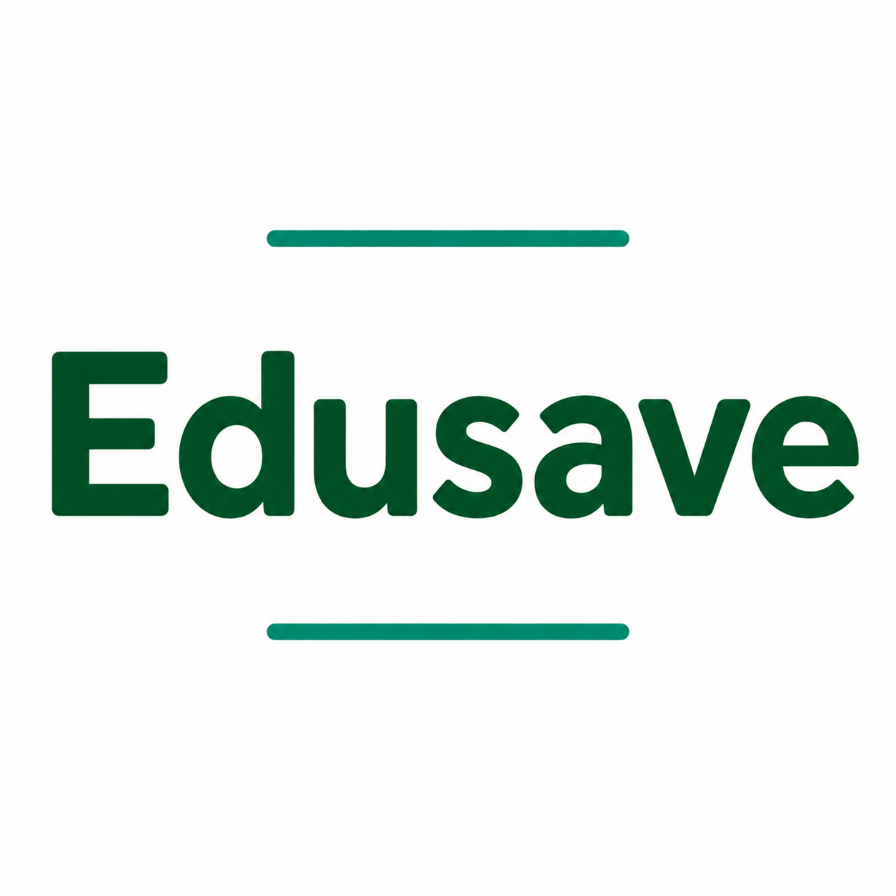 A clean, minimalist graphic on a white background featuring the word "Edusave" in large, bold, dark green lettering centred on the page. A thin teal horizontal line appears above and below the word, creating a simple, modern title design with no additional graphics or decorations.